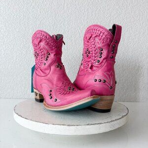 Lane COSSETTE Womens Cowboy Booties 8.5 Western Cowgirl Pink Leather Short Boots